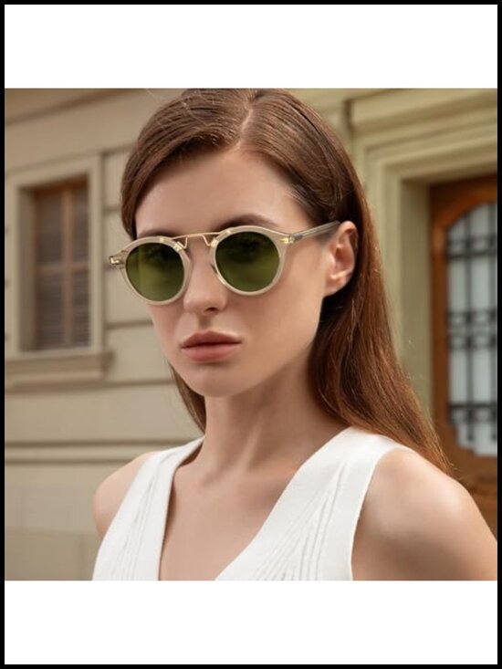 Retro Metal Brow Round Acetate Sunglasses Polarized UV Protection main image 5